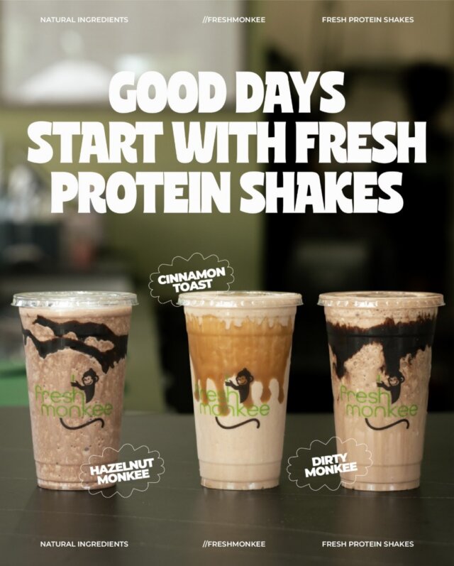 Meet your next favorite shake🧋

Made fresh to order with real ingredients and packed with protein, there's a flavor waiting for every craving💚 

Stop by or order ahead in the Fresh Monkee app🐒